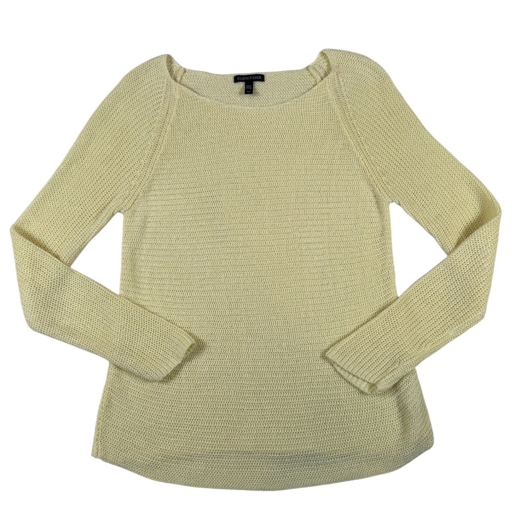 Eileen Fisher Organic Linen Knit Sweater Buttercream Yellow Boat Neck Small S/P‎